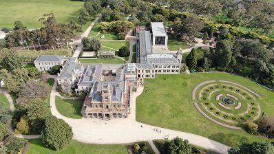 An aerial photograph of Werribee Park Mansion