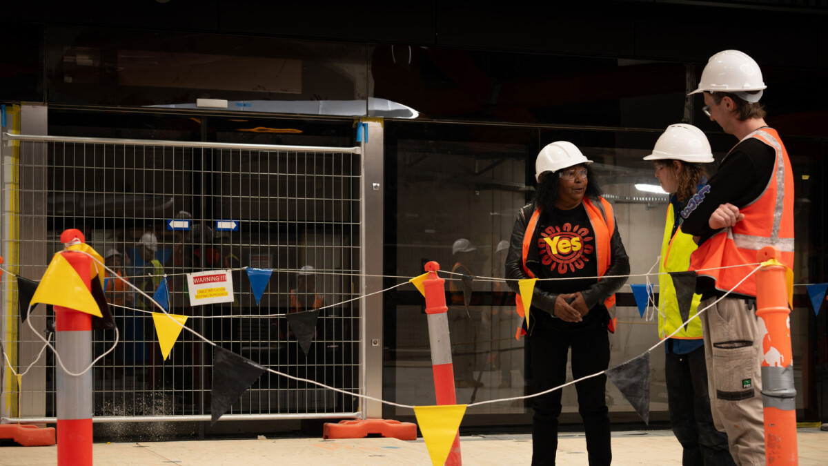 Hear contemporary artist Maree Clarke and fabricator Ellen Sayers, designer Stephen Banham and architect Jefa Greenaway in a conversation with ABC presenter Namila Benson as they discuss their experiences creating permanent works for the Metro Tunnel Project.